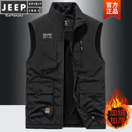 JEEP SPIRIT Vest Men's 2023 Autumn Young and Middle-aged Casual Stand-up Collar Vest Jacket Photography Vest Black JEEP Velvet 677 2XL Suitable for 150-165Jin Jin equals 0.5 kg