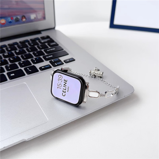星迎感金属手镯iwatchS8/S9苹果手表applewatch87654表带se表链镶钻华 手镯贝壳伸缩链-金色 苹果iWatch S841mm