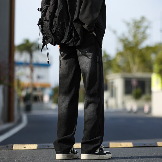 MAYBEYOND牛仔裤男夏季宽松直筒裤子男美式休闲阔腿长裤 MA74黑灰 2XL