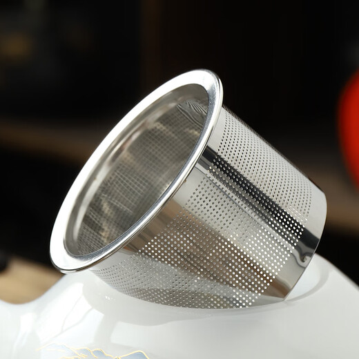 Beautiful and high-quality white jade glazed tea set Chinese style household jade porcelain Qianli Jiangshan light luxury Kung Fu tea set teapot one pot four cups Qianli Jiangshan covered bowl tea set white