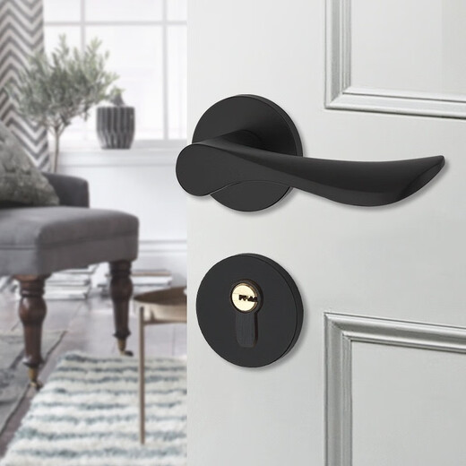 
Black door lock bedroom universal indoor solid wood door split door lock modern simple magnetic suction door handle B style F9902 curved handle whole set of lock + hinged door suction