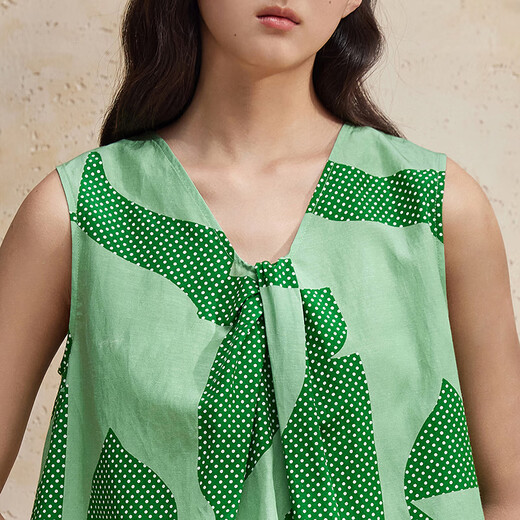 Bobo [Mulberry Silk] Bobobo Dot Geometric Shirt for Women's Summer New Style Shopping Mall Même chemise sans manches bdr2hd1343 L14 Forest Green Flower S