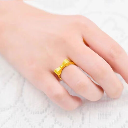 BXE pure gold 999 pure silver bow ring gold-coated silver plain ring princess ring live mouth adjustment wife seven gold-coated silver brushed bow ring 1.6g collect and receive certificate + receipt + gift box