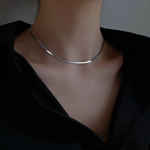 Nilan pt950 platinum snake bone chain necklace for women platinum silver clavicle chain necklace light luxury niche flat width 3.5mm long 40cm blade chain