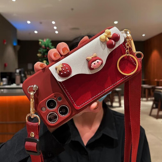 卡通零钱包iPhone13Promax苹果11手机壳12P斜挎xsmax可爱X软8plus 卡包+瞳眼酒红【酒红女孩】+斜跨 苹果 13