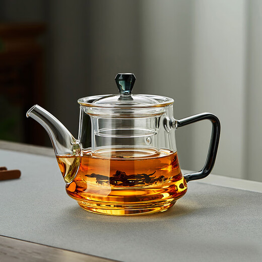 Heisou high borosilicate heat-resistant glass teapot household filter green handle teapot tea set thickened floral teapot 490ml Qingxin teapot 490ml