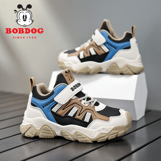 巴布豆（BOBDOG）儿童运动鞋男童鞋子户外防滑登山鞋秋季新款男孩休闲鞋女童跑步鞋 米粽皮面XTK679 36码 鞋内长23cm