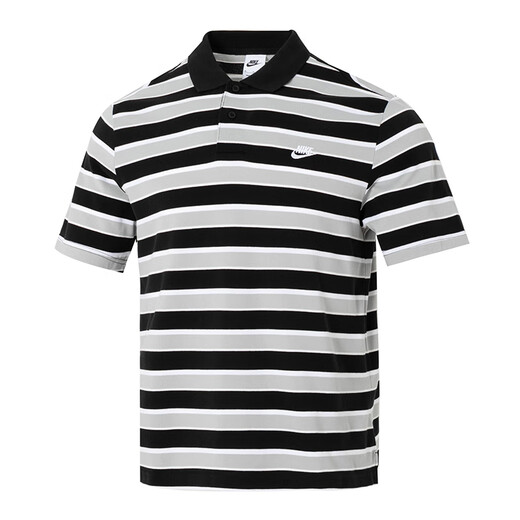 耐克（NIKE）短袖T恤男士2025夏季新款运动服针织翻领POLO衫上衣商务半袖 纯棉FN3897-010黑白条纹 S