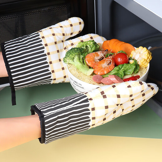 Baijie anti-scalding gloves kitchen insulation gloves oven microwave oven high temperature resistant thickened cotton silicone baking gloves thickened cotton baking gloves two packs