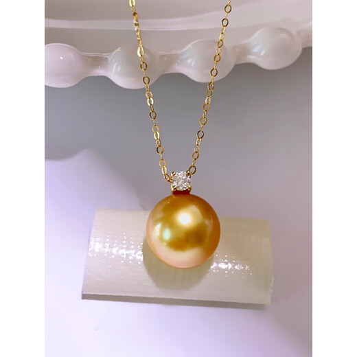 Fat Donglai's same style South Sea gold bead pendant, Philippine seawater pearl and shell bead necklace, 18K gold plated and diamond-plated, Princess style South Sea gold bead pendant, 16mm
