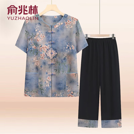 俞兆林中老年人夏装套装女奶奶短袖T恤气质妈妈两件套宽松老人太太高贵 T6626绿色[套装] 2XL 均码 建议100-115斤