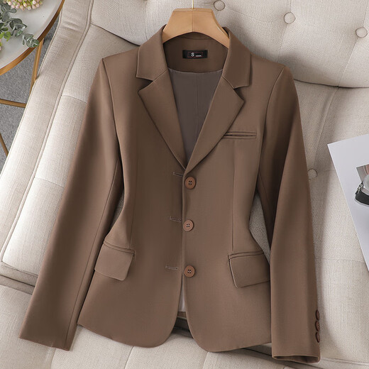 Iyasha small suit jacket for women, short style, small formal wear, casual, slim and slim, this year's popular suit top, brown regular, three buttons XL recommended 115-125 Jin Jin equals 0.5 kg