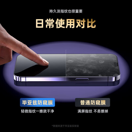 毕亚兹【28°丝印防窥2片】适用苹果15Plus钢化膜 iphone16Plus手机膜 高清防偷看无白边玻璃贴前膜JM868