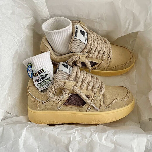 
Bisi sheep shoes men's new spring ins college style sports shoes versatile thick sole height-enhancing moral training shoes casual couple bread shoes 9920 khaki 38