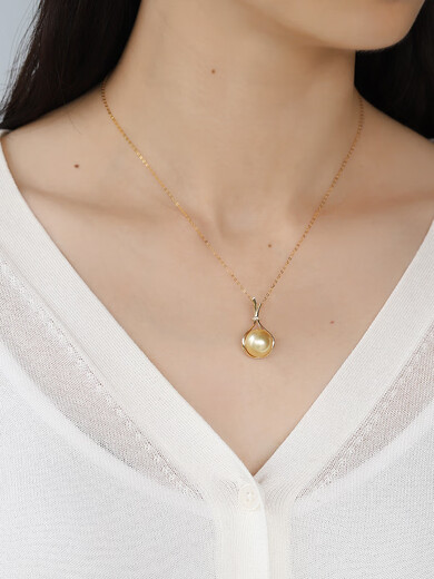 Jun Bu means natural color South Sea gold pearls, seawater pearls, 18k gold diamond lucky bag pendant necklace, 18k gold diamond/single pendant (excluding chain) 12-13mm