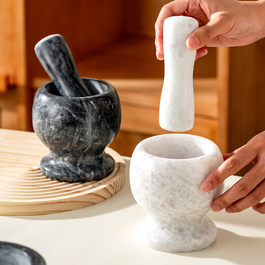Onlycook natural marble garlic pounder household old-fashioned stone mortar pounder grinder manual garlic pressing and garlic paste-white