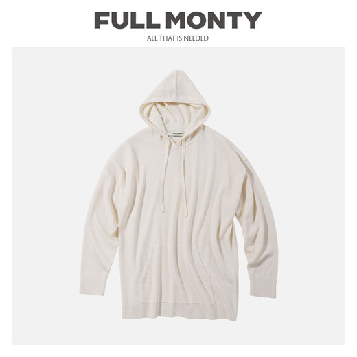 FULL MONTY秋冬季白色连帽针织卫衣休闲长袖套头外套男士羊毛可机洗易打理 白色8804 S