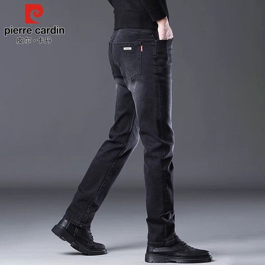 Pierre Cardin jeans men's autumn and winter Korean style trendy slim-fitting pants for men cotton stretch casual long pants men's black 33