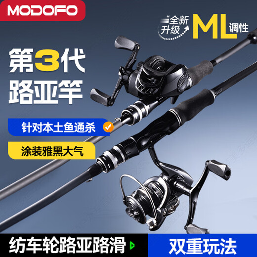 Mengduofulua rod full set of Luya fishing rod road slide rod newbie fishing rod sea rod straight handle spinning wheel gun handle water drop wheel 2.1m Luya road slip double-hand spinning wheel set