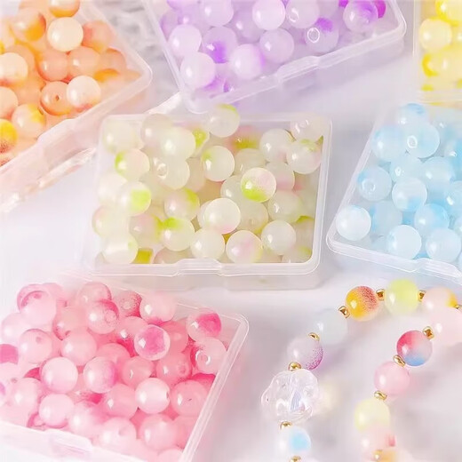 Maimeide handmade DIY beads 100 pieces 10mm loose beads imitation jade beads gradient two-color beaded necklace bracelet jewelry accessories mixed color 100 pieces 8mm + elastic cord one roll