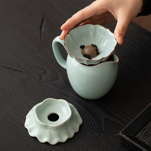 Xiyuanji Tianqing Ru Kiln Lotus Tea Leak Tea Filter Full Ceramic Tea Filter Tea Residue Filter Tea Ceremony Accessories Tianqing Ru Kiln Lotus Single Base