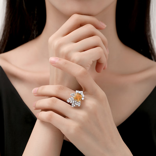 Muye natural colored treasure 925 silver citrine ring palm leaf ring original design jewelry ring 11-12# 3.6 carats