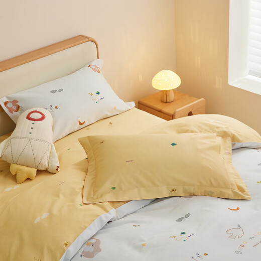 Luolai Children's Home Textiles Mother and Baby Category A Washed Cotton Quilt Cover Single Piece Student Cartoon Style Skin Friendly Quilt Cover Dormitory Bedding Category A New Product Good Night Little Elephant Single Quilt Cover 120cm*150cm