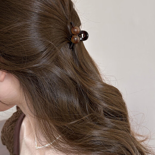 Idel Amber Cherry Small Clip Femme 2026 Nouvelle épingle à cheveux Princesse Head Bangs Clip Pince à cheveux cassée Shark Clip Accessoire pour cheveux F2702 Coffee Bead Small Clip Paire