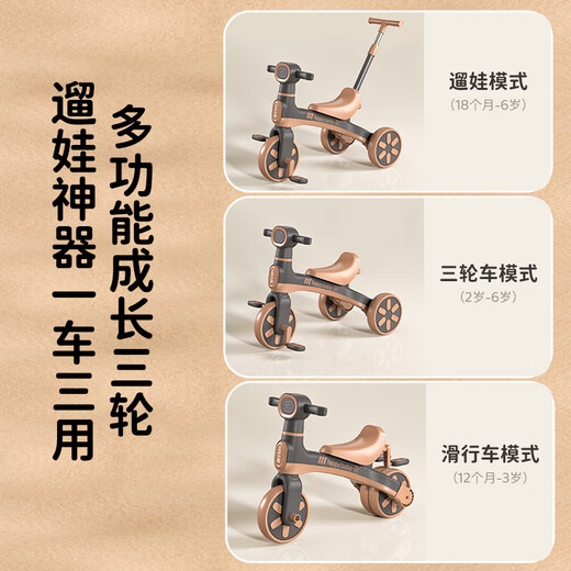 麦格萌儿童平衡车三轮车脚踏车1-3-6岁宝宝婴儿手推车三合一学步车 三合一粉 【灯光音乐+防侧翻】 小孩遛娃可推行多功能平衡车