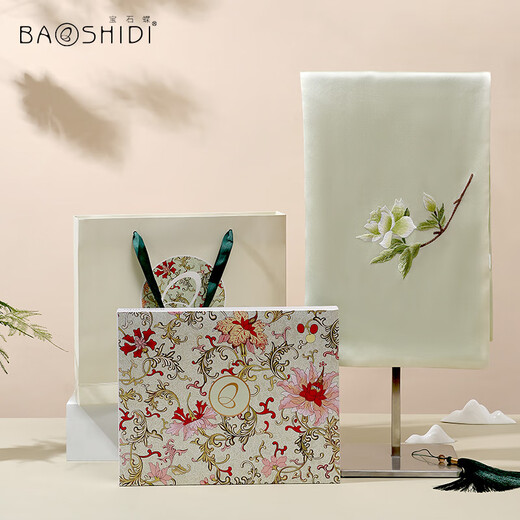 
Gem butterfly handmade Su embroidered silk scarf mulberry silk scarf cheongsam shawl female mother birthday gift box Lantian jade dream