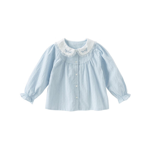 DAVE&BELLA children's shirt pure cotton baby girl spring top new children's shirt sweet girl's clothes children's clothing cream blue ready stock 120 cm (recommended height 110-120cm)