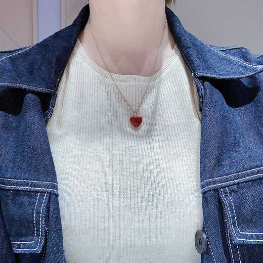 Li Shen 18K gold pendant double-sided love red agate pendant au750 gold necklace women's clavicle chain women's 18k gold rose gold pendant + 18k gold necklace