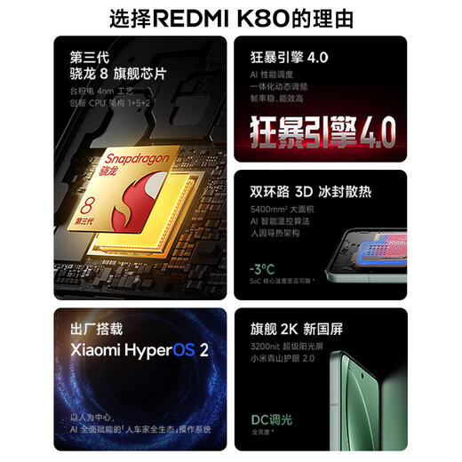 Xiaomi Redmi Redmi K80 Subsidio Nacional 5G Teléfono móvil Tercera Generación Snapdragon 8 IP68 Polvo e impermeable 6550mAh Batería grande Xiaomi Pengpai OS Xueyanbai 12GB+256GB