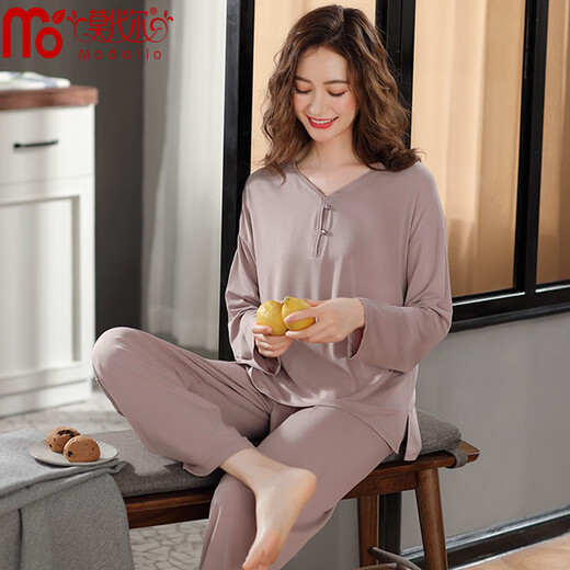Las pijamas modales de algodón para mujeres en las mangas largas de primavera y otoño para el verano de estilo delgado y delgado de estilo juvenil de gran tamaño se pueden usar fuera de G18x6624 L Peso recomendado 110-120Jin [Jin equivale a 0.5 kg]