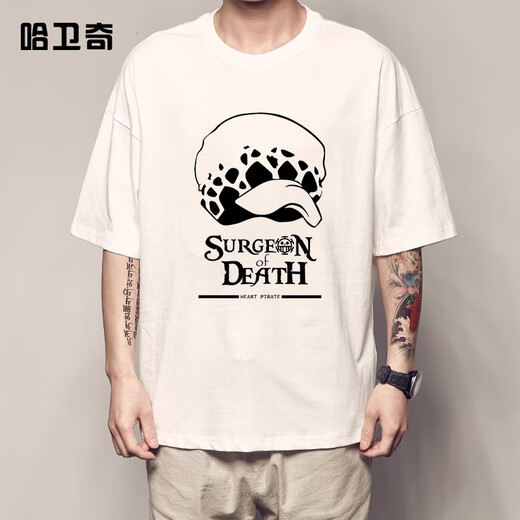 Zhizhen männlicher Gott 2025 Neues One-Stück Luo Luffy T-Shirt Herren Baumwolle Kurzarm Sanji White Bart Ace Hacker Peripheriekleidung weiß F1283 Zoro s
