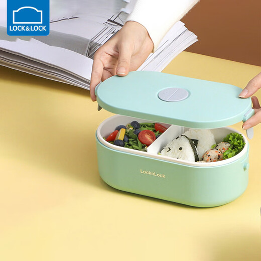 LOCK & LOCK Heated Lunch Box Water-free Electric Heated Lunch Box Insulated Lunch Box Heated Plug-in for Work Portable Self-Heating Lunch Box EJR219 Green 0.7L