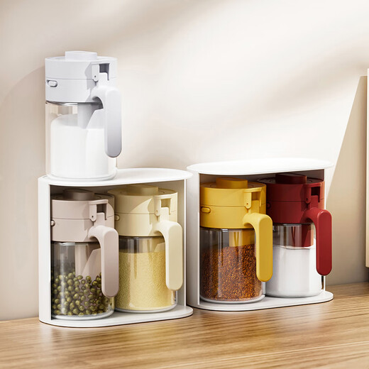 Sungsa Japanese brand seasoning jar high borosilicate glass seasoning box sugar salt jar seasoning sealed multi-functional kitchen seasoning bottle 3-piece seasoning jar set milk coffee + cream + gray