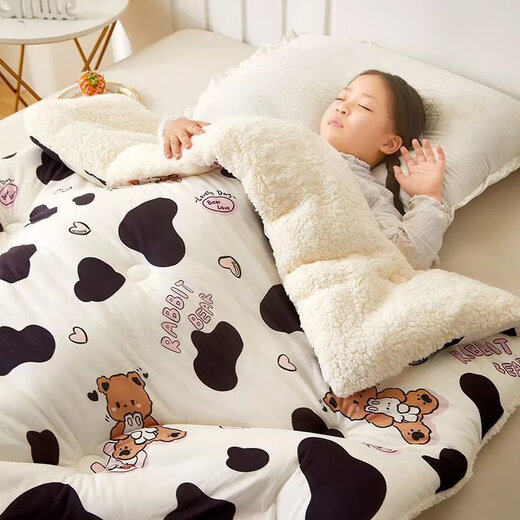 Disney Children's Quilt Autumn and Winter Thickened Baby Kindergarten Nap Quilt Newborn Baby Blanket Cover Cherry Pink Lamb Velvet Blanket Quilt 120X150cm Three-layer Quilt