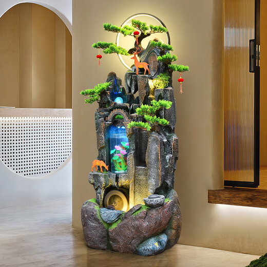 Botianxuan Fengshui Wheel Rockery Flowing Water Fountain Living Room Fish Tank Humidifier Decoration Huge Mountain Ornament Circulating Water View Floor 9923 Small 45*33*108cm