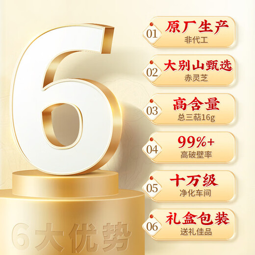 同仁堂破壁灵芝孢子粉礼盒装送长辈成年中老年增强免疫力年货礼品90g/盒 【性价比装】灵芝孢子粉6盒装 赠礼袋