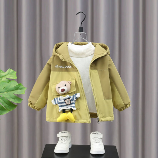 G.DUCKKIDS Little Yellow Duck Children's Clothes Children's Cotton Clothes Boys' Cotton Clothes Thickened Jackets Winter Children's Velvet Jackets Boys' Cotton-padded Jackets Bean Green 120 Size 5~6 years old 110-120cm cm
