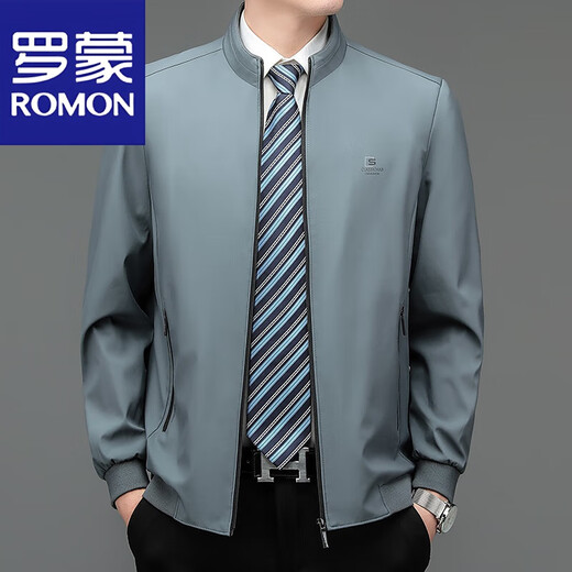 罗蒙（ROMON）男士夹克衫立领茄克衫2025春秋中年休闲春装纯色外套上衣男装 W-9905灰色 L 175-【建议体重120-135斤】