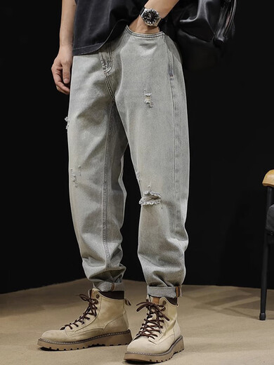 OLJ International Luxury Brand Ripped Jeans Men's Men's Loose Straight Spring and Automne Casual Working Pants Retro Wash 38 [185-200jin [Jin est égal à 0,5 kg]]]