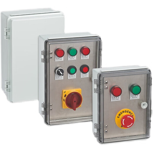 Customized buckle hinge type button box transparent waterproof sealed instrument distribution box with stainless steel inner door protection 2 indicators + emergency stop 160*210*100