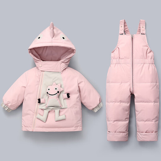 Baby down jacket 8 months old 1-3 years old boys and girls winter thickened short baby two-piece suit children's hood 8807 coffee top + overalls 80 (size is too large, recommended height 75-85cm)