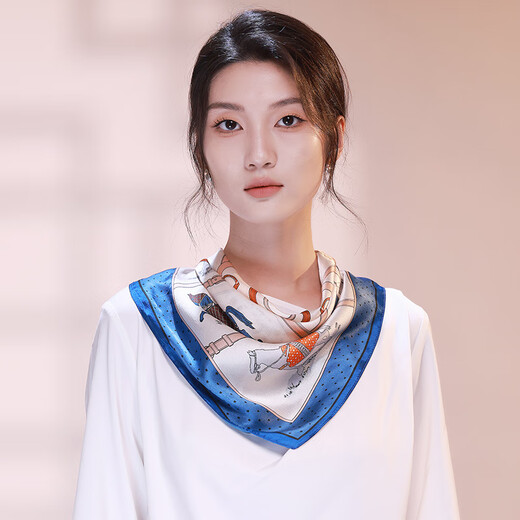 上海故事（STORY Of SHANGHAI）真丝丝巾女春夏百搭真丝小方巾领巾生日礼物女 骑士马鞍海蓝