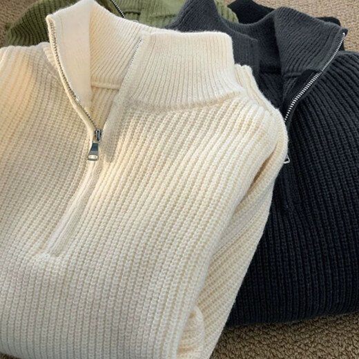HXHK半拉链高领套头毛衣男秋季cityboy日系慵懒风上衣百搭情侣针织衫 黑色 L