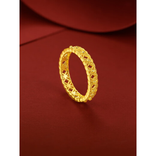 Fire shell gold color money flower copper money pattern lace ring women's money coin bracelet 18K gold plated ring as a gift for your girlfriend