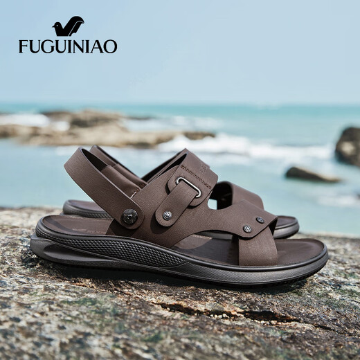 Fugui Vogel mittleren Ledersandalen im mittleren Alter der Herren lässige Outdoor-Dual-Gebrauch-Hausschuhe echte Lederweiche Sohle Beachschuhe Daddy Schuhe Outdoor Wating Schuhe braun (13117) 38
