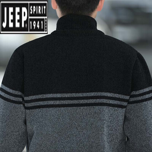 吉普（JEEP）立领拉链针织开衫外套男士秋冬季加绒加厚毛衣男款休闲外搭毛线衣 8958上黑 【+绒】 M